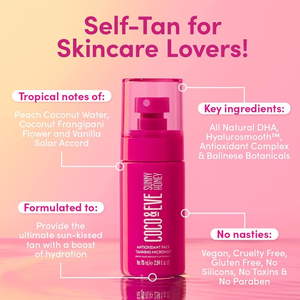 BNIB Coco & Eve Sunny Honey Antioxidant Tanning Bronzing Face Micromist - Picture 3 of 11